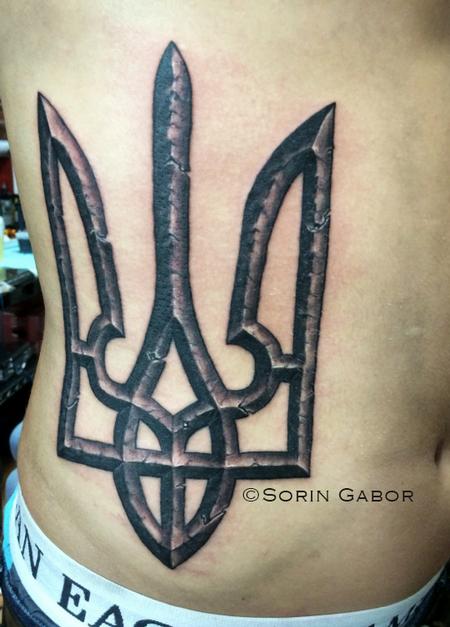 Sorin Gabor - Realistic stone Ukrainian coat of arms on ribs black and gray